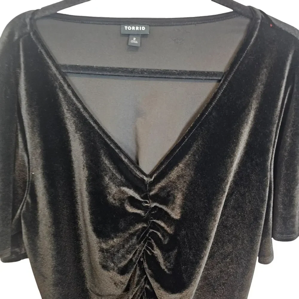 Torrid Velvet Ruched V-Neck Top Plus Size 2X Whimsigoth Witchy Vamp Stretch Goth